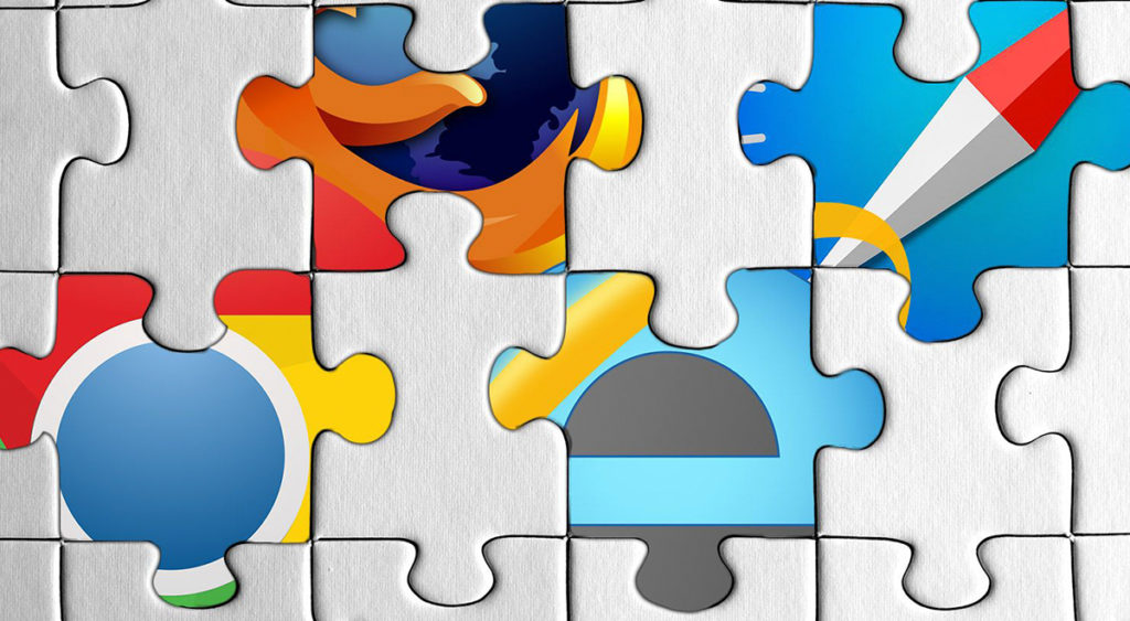Completed puzzle with some of the pieces showing web browser icons