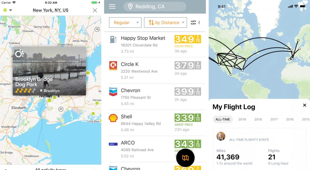 Screenshots of iOS apps Bring Fido, Gas Guru and Flighty