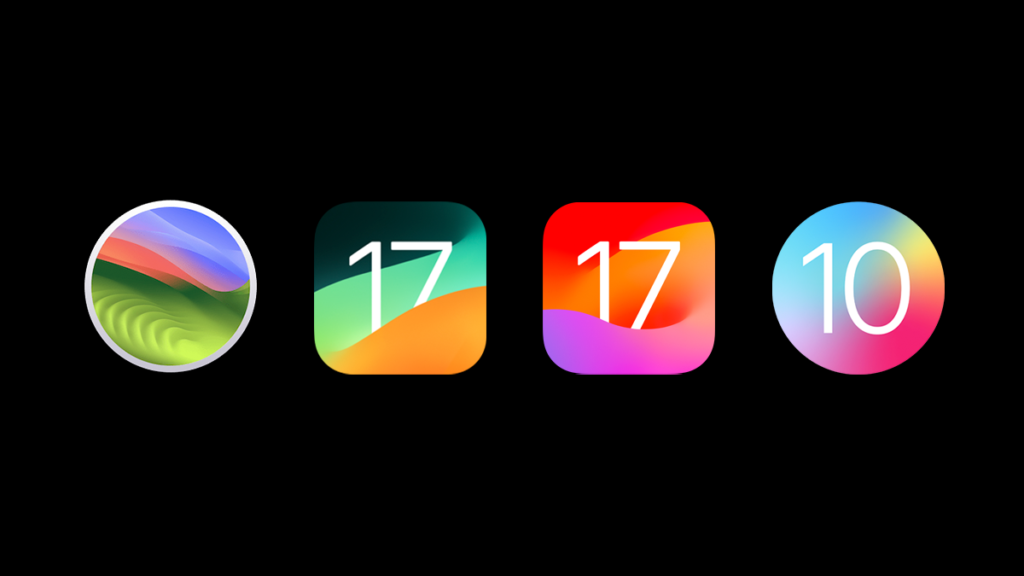 Icons for macOS Sonoma, iPadOS 17, iOS 17, and watchOS 10