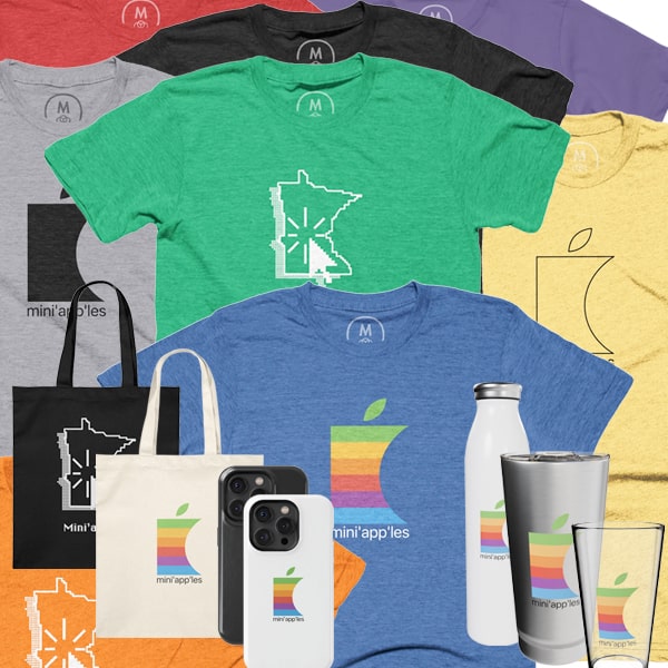 Mini'app'les branded t-shirts, tote bags, iPhone cases and drinkware