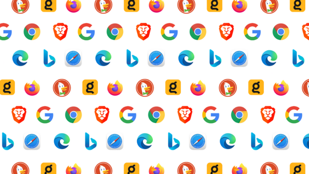 A pattern of web browser and search engine icons.