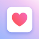 An app icon of a heart on a white background.